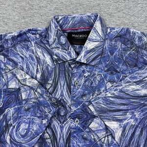 Maceoo Shirt Mens Size Large Blue Short Sleeve Button Up Preppy City Designer
